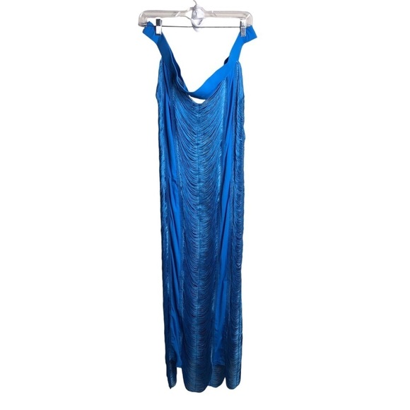 NWT Pretty Little Thing Bright Blue Fringed Maxi Skirt Size 26 Swimwear Cover Up - Picture 1 of 7